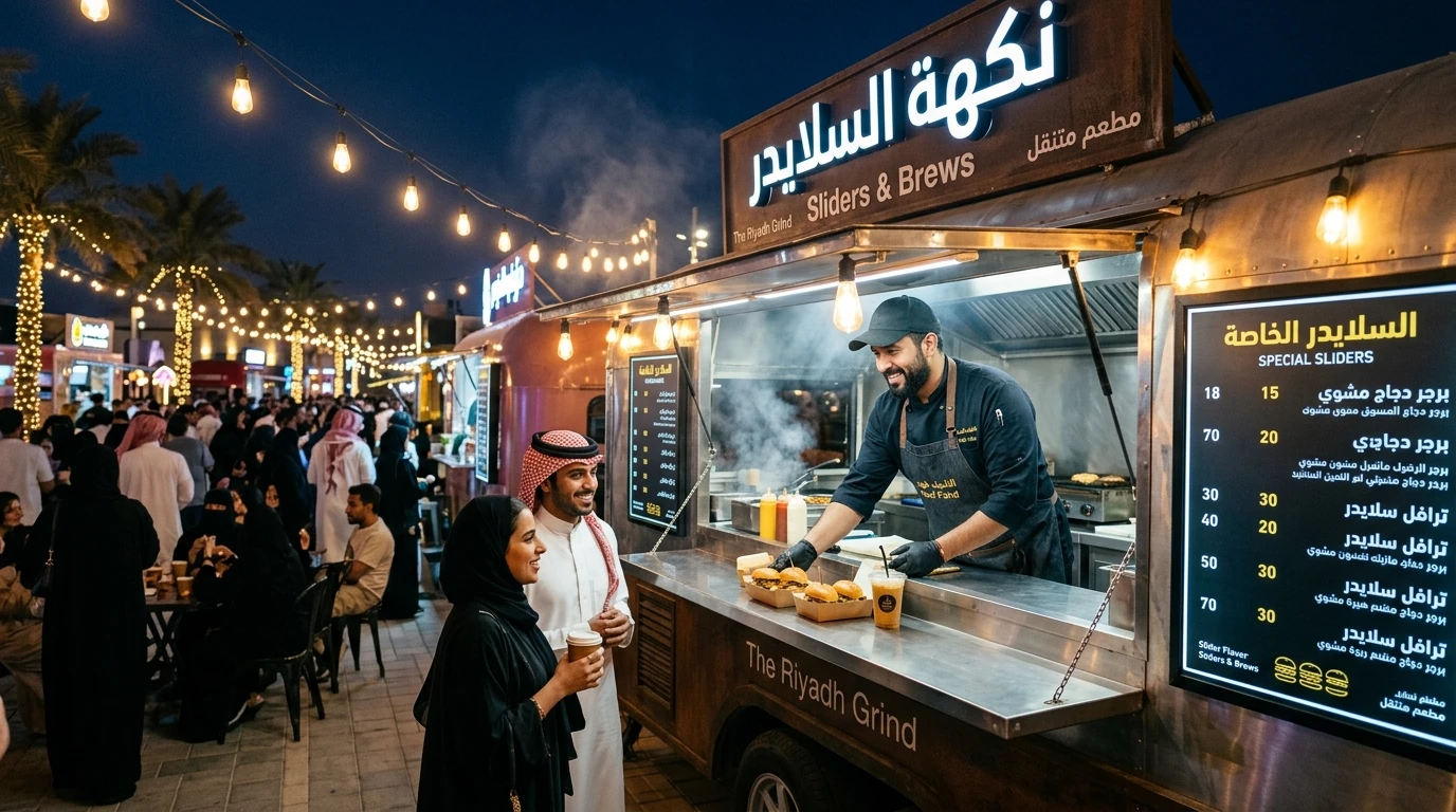 عربة طعام أثناء استقبال وتنفيذ الطلبات