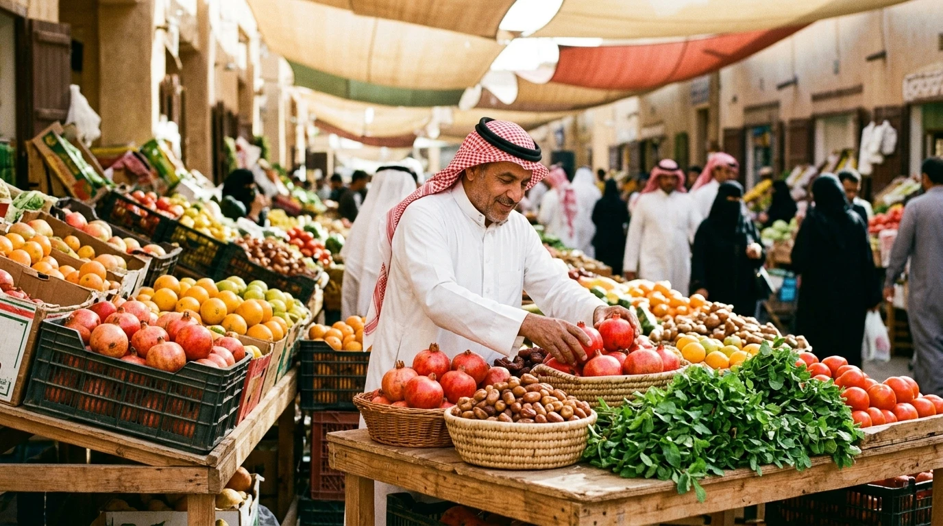 سوق منتجات طازجة مع وزن ومخزون وبيع