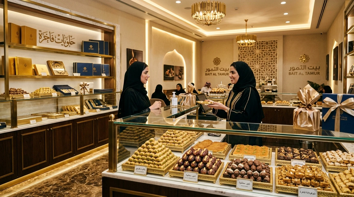 متجر حلويات يعرض منتجات وخيارات تغليف